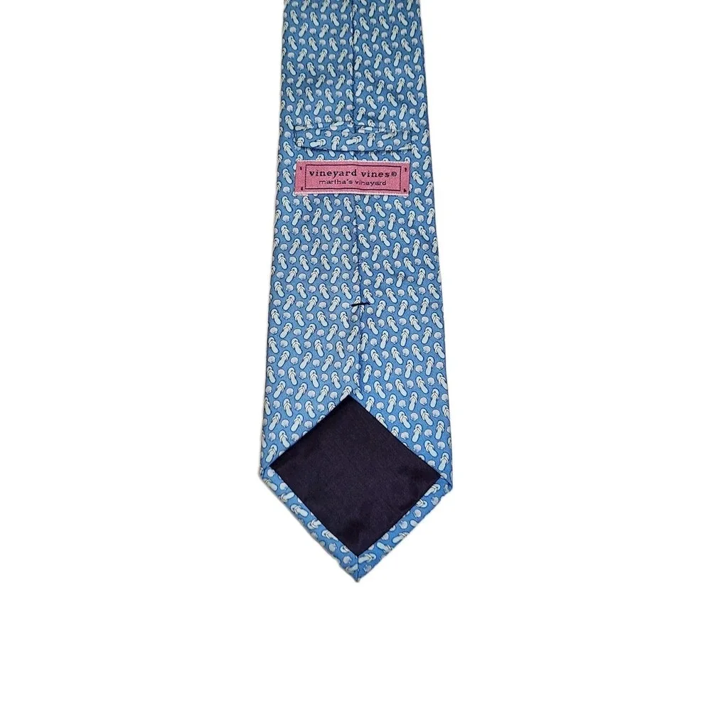Vineyard Vines Shep Ian Silk Tie Flip Flops Seashells Blue Handmade USA
